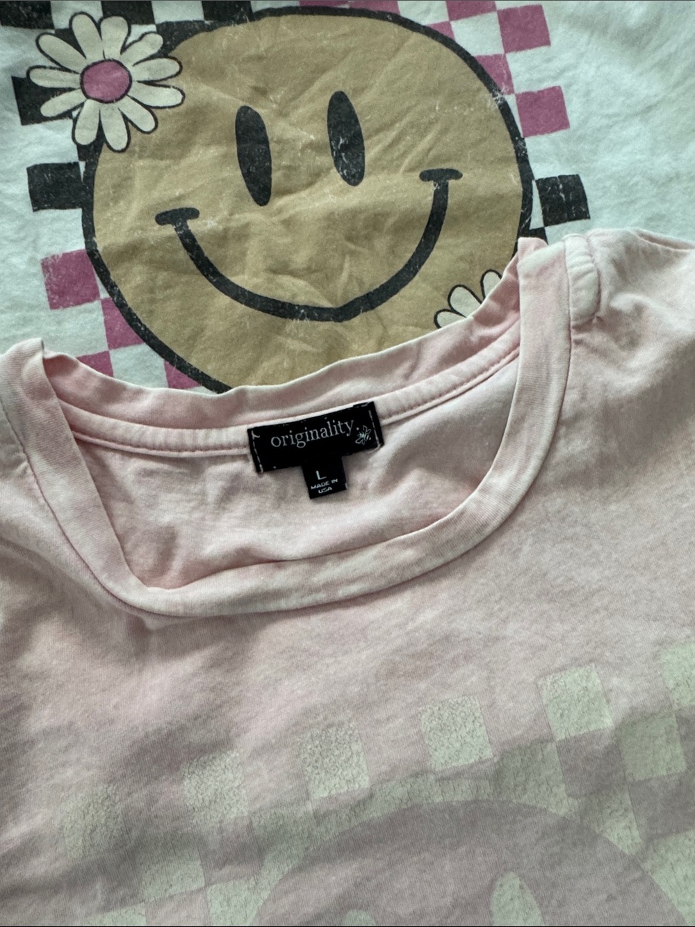 Pink and White Smiley Graphic Tee Set